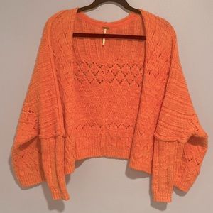 Free People Size Women's Crop Cardigan Salmon Pink  Orange Knit Oversized XSmall